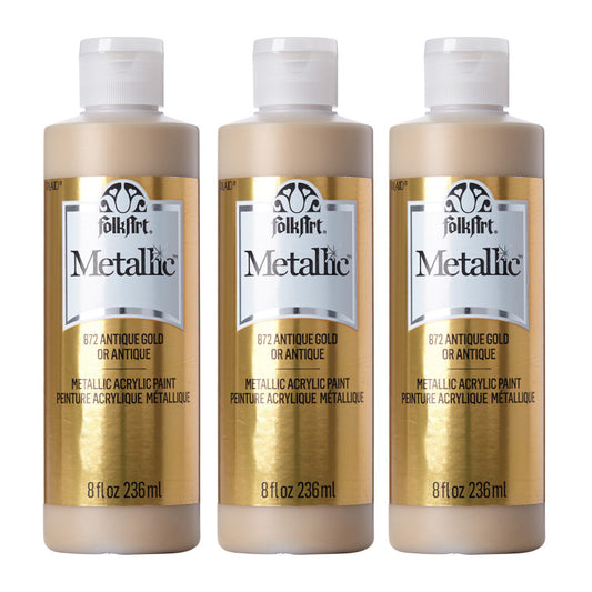 Acrylic Paint Metallic, 8oz., Antique Gold Metallic, Pack of 3