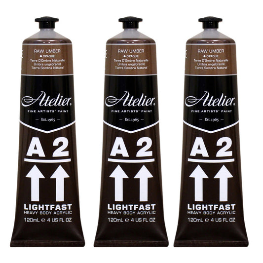 A2 Heavy Body Lightfast Artist Acrylic, 4 oz., Raw Umber, Pack of 3