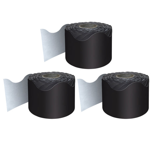 Black Rolled Scalloped Border, 2-1/4 Inch x 65 Feet Per Roll, Pack of 3