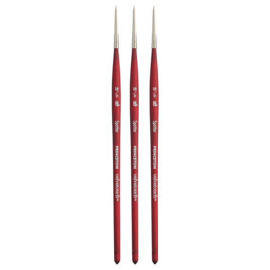 Velvetouch Spotter Brush, Synthetic Bristles, Short Handle Mixed Media Paintbrush, Scarlet, Size 18/0, Pack of 3
