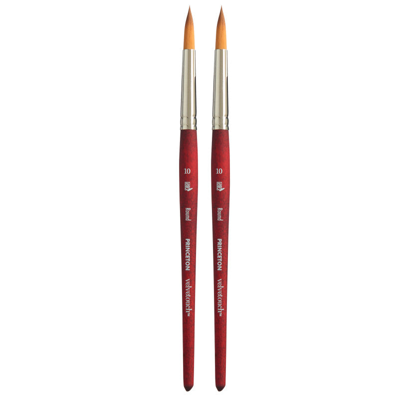 Velvetouch Round Brush, Synthetic Bristles, Short Handle Mixed Media Paintbrush, Scarlet, Size 10, Pack of 2