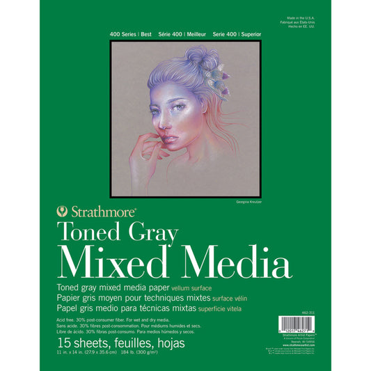 400 Series Mixed Media Pad, Toned Gray, Glue Binding, 15 Sheet, 11x14 inch, 1 Count