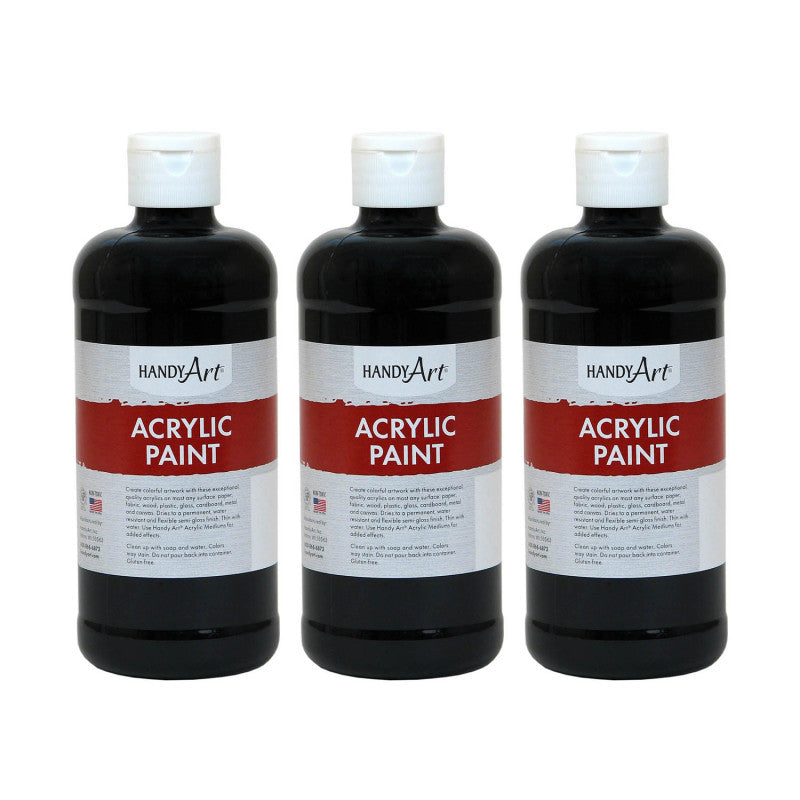 Acrylic Paint 16 oz, Mars Black, Pack of 3
