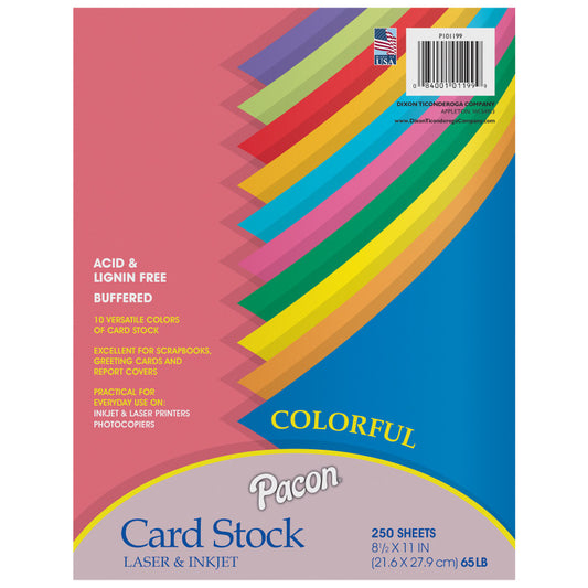 Colorful Card Stock Assortment, 10 Colors, 8-1/2" x 11", 250 Sheets