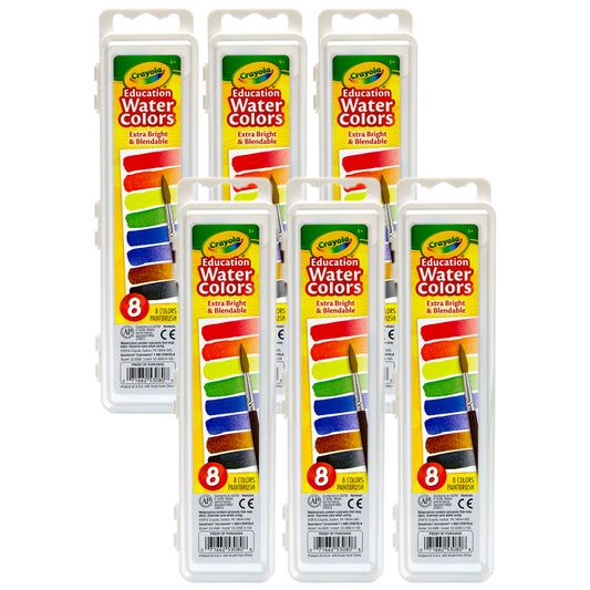 Education Oval Pans Watercolors Set, 8 Colors, Pack of 6