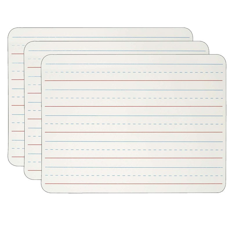 Dry Erase Board, Two Sided Magnetic, Plain/Lined, Pack of 3