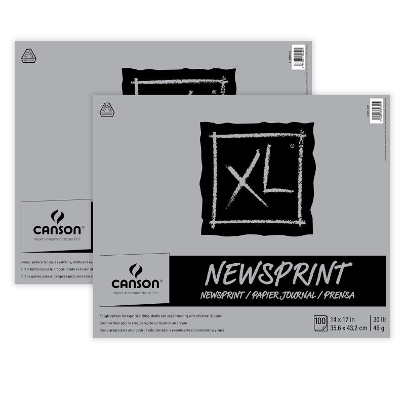 XL Series Newsprint Pad, Tape Binding, 100 Sheet, 14x17 inch, Pack of 2