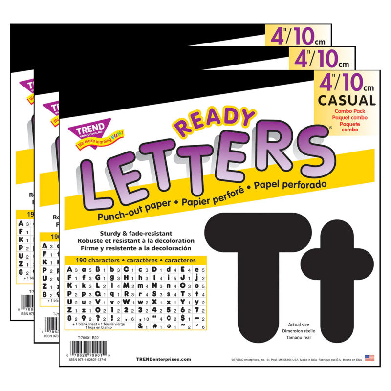 Black 4-Inch Casual Uppercase/Lowercase Combo Pack Ready Letters®, 182 Per Pack, 3 Packs
