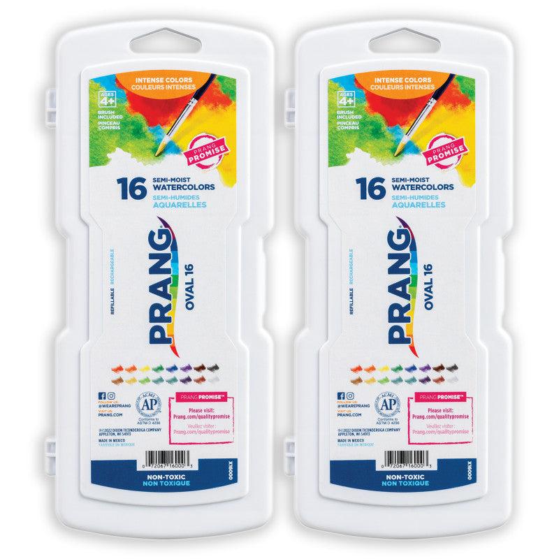 Watercolors, Oval Pans, 16 Color Set with Brush, Set of 2