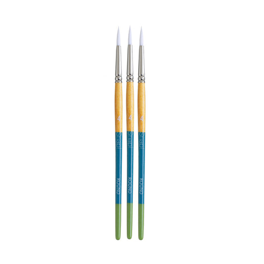 Snap! Round Brush, Synthetic Bristles, Short Handle Mixed Media Paintbrush, Multicolor, Size 4, Pack of 3