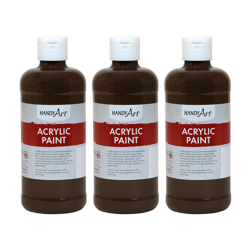 Acrylic Paint 16 oz, Burnt Umber, Pack of 3