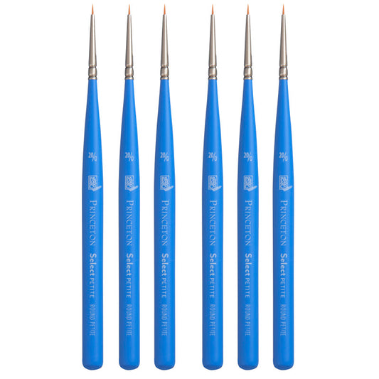 Select Artiste Round Brush, Synthetic Bristles, Short Handle Mixed Media Paintbrush, Jewel Blue, Size 20/0, Pack of 6