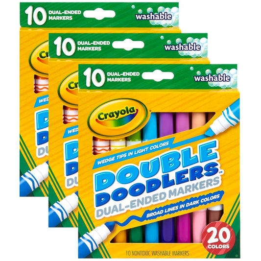 Dual-Ended Washable Double Doodlers Markers, 10 Per Pack, 3 Packs