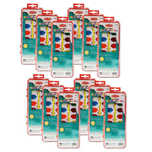 Washable Water Color Set, Oval Pan w/Brush, 16 Assorted Colors, 12 Sets