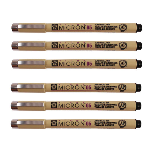 Pigma Micron Pen, Black, 0.45mm Size 05, Pack of 6