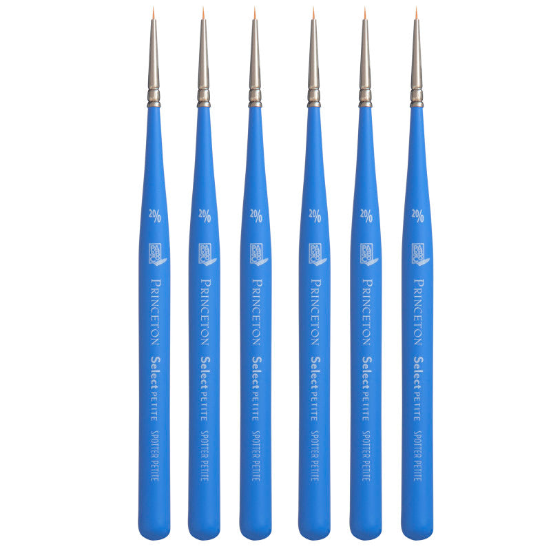 Select Artiste Mini Spotter Brush, Synthetic Bristles, Short Handle Mixed Media Paintbrush, Jewel Blue, Size 20/0, Pack of 6