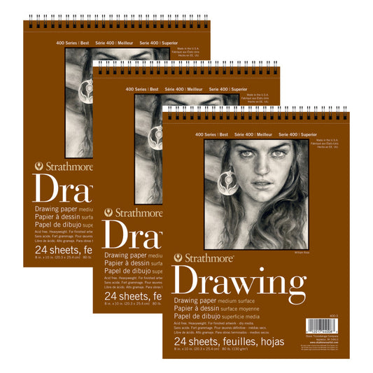 400 Series Drawing Pad, Smooth Finish, Wire Binding, 24 Sheet, 8x10 inch, Pack of 3