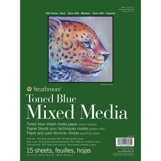 400 Series Mixed Media Pad, Toned Blue, Glue Binding, 15 Sheet, 9x12 inch, 1 Count