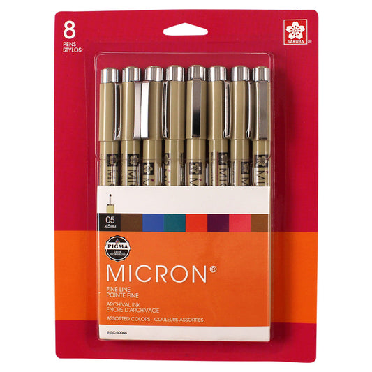 Pigma Micron Pens, Size 05, Assorted Colors, 8-Piece Set, Blister Card
