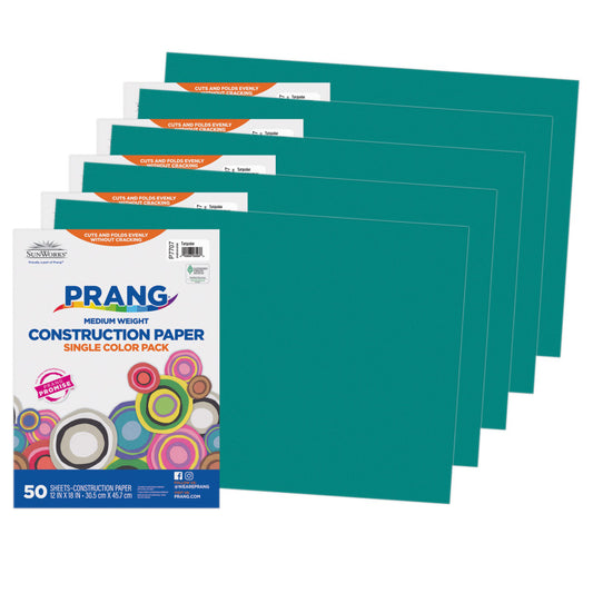 Construction Paper, Medium Weight, Turquoise, 12" x 18", 50 Sheets Per Pack, 5 Packs