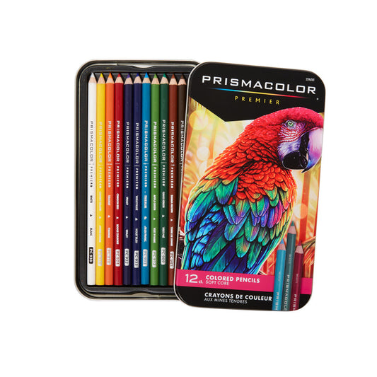 Premier Colored Pencils Tin, Soft Core, Assorted, 12 Count