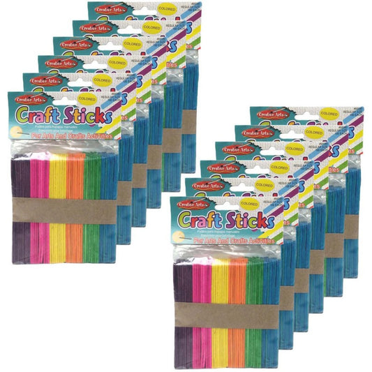 Colored Craft Sticks, Regular Size, 4-1/2" x 3/8", 150 Per Pack, 12 Packs