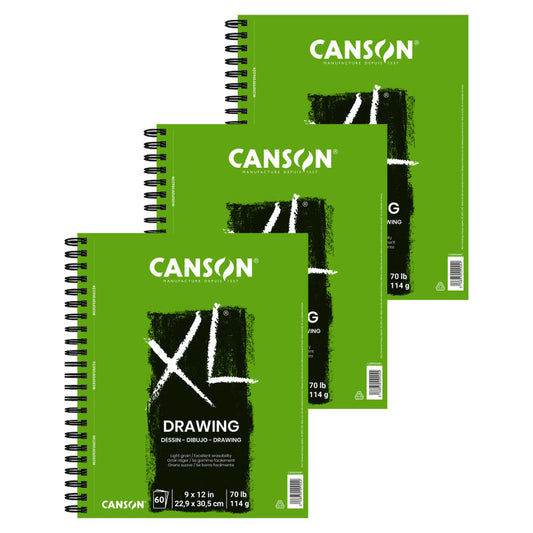 XL Series Drawing Pad, Side Wire Binding, 60 Sheet, 9x12 inch, Pack of 3