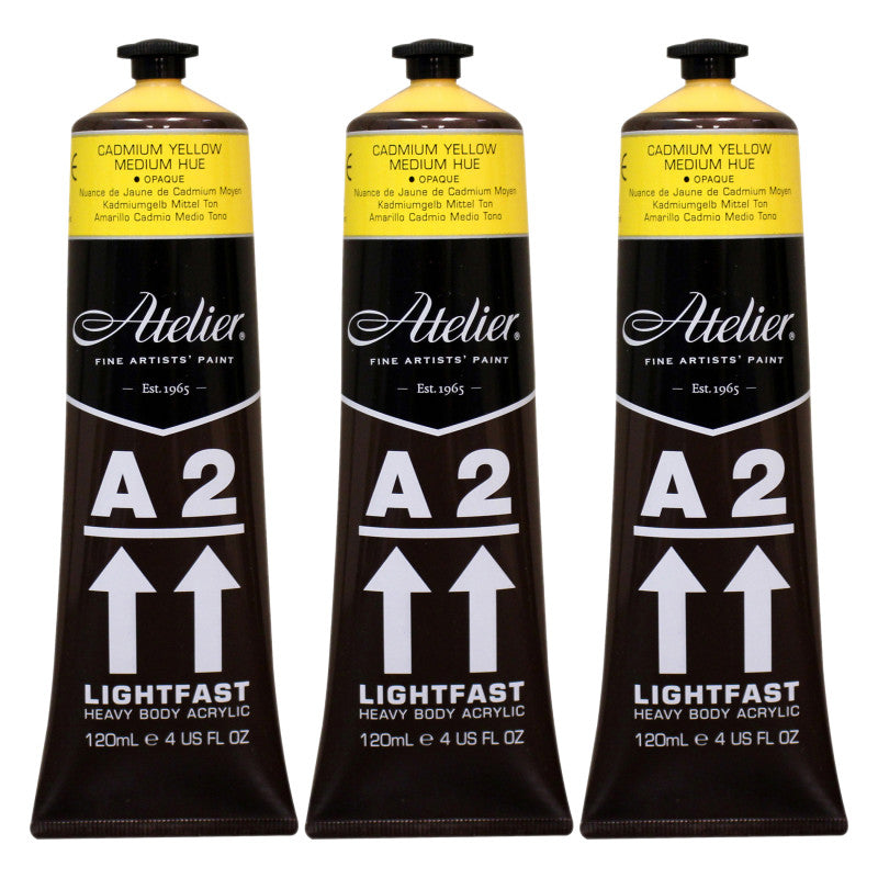 A2 Heavy Body Lightfast Artist Acrylic, 4 oz., Cadmium Yellow Medium Hue, Pack of 3