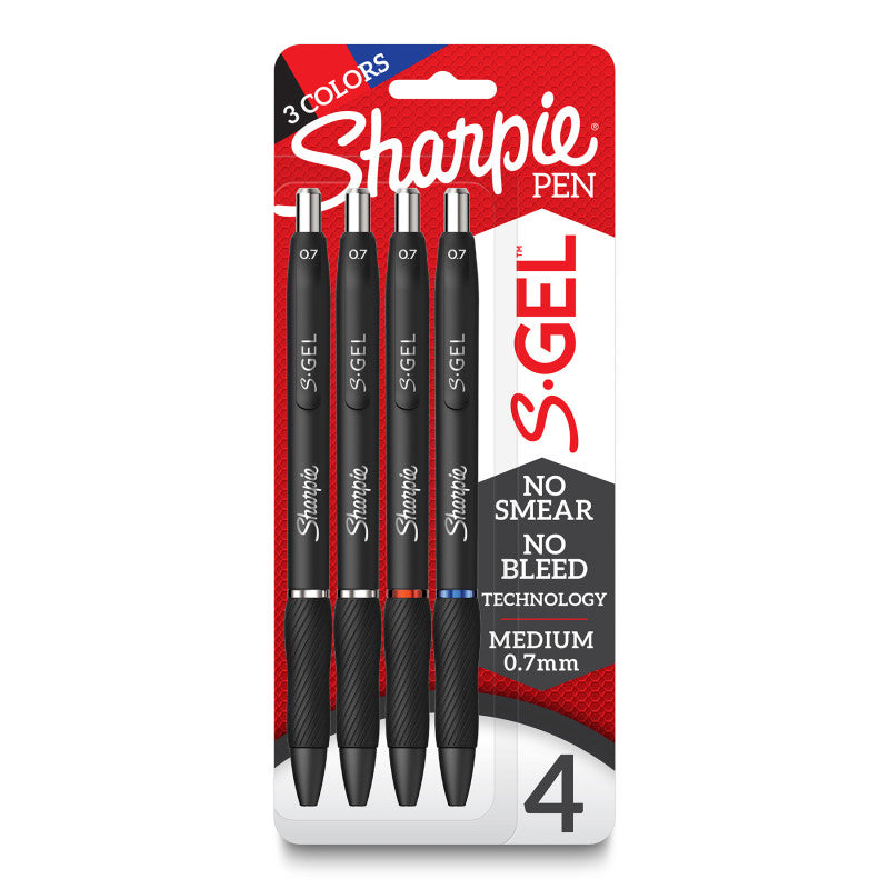 S-Gel Gel Pens, Medium Point (0.7mm), Assorted Colors, 4 Count
