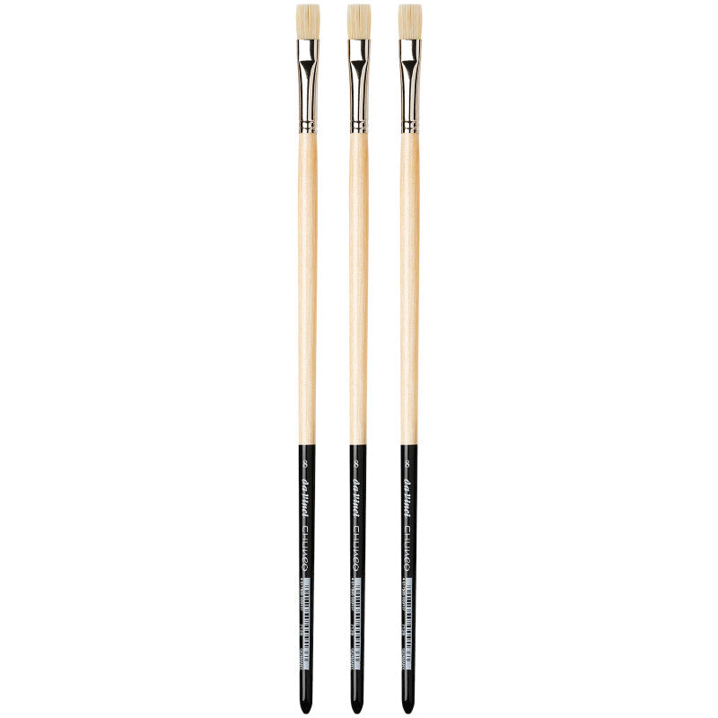 CHUNEO Synthetic Hog Bristle, Oil, Flat, Series 7129, Size 8, Pack of 3
