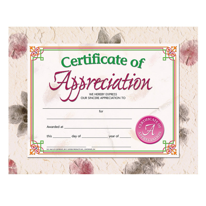 Certificate of Appreciation, 8.5" x 11", Pack of 30