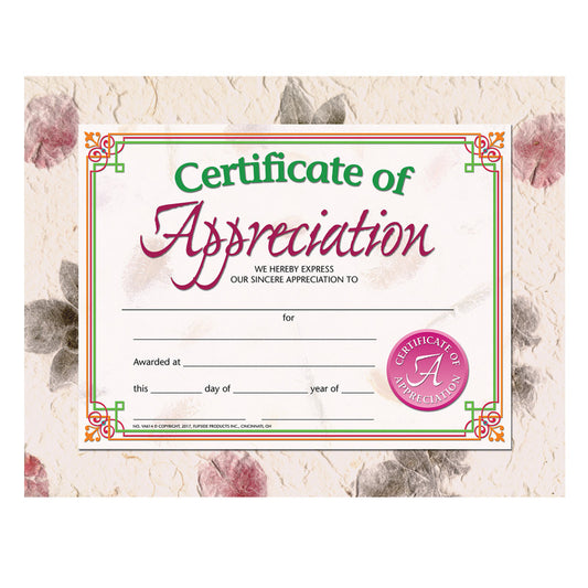 Certificate of Appreciation, 8.5" x 11", Pack of 30