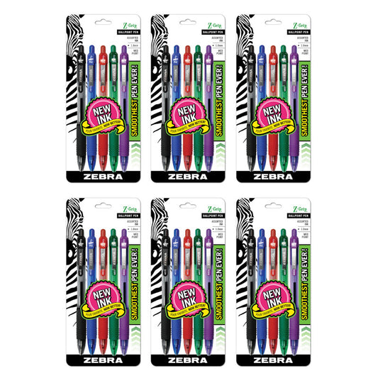 Z-Grip® Ballpoint Retractable Pen, 1.0mm, Assorted, 5 Per Pack, 6 Packs