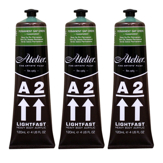 A2 Heavy Body Lightfast Artist Acrylic, 4 oz., Permanent Sap Green, Pack of 3