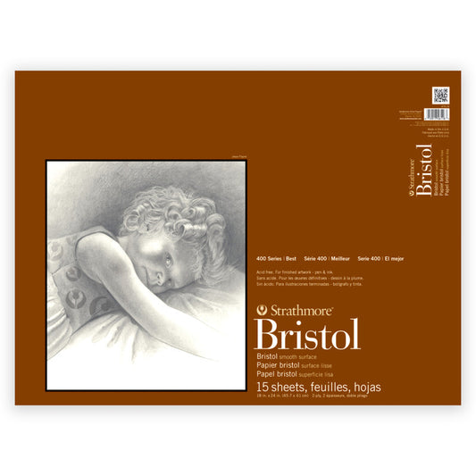 400 Series Bristol Paper Pad, Smooth Finish, 2-Ply, Tape Binding, 15 Sheet, 18x24 inch, 1 Count