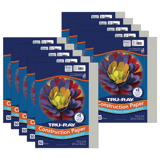 Construction Paper, Heavyweight, Gray, 9" x 12", 50 Sheets Per Pack, 10 Packs
