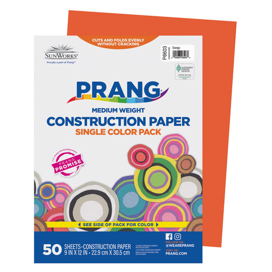Construction Paper, Medium Weight, Orange, 9" x 12", 50 Sheets