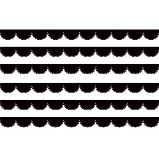 Black with White Scalloped Die-Cut Border Trim, 35 Feet Per Pack, 6 Packs