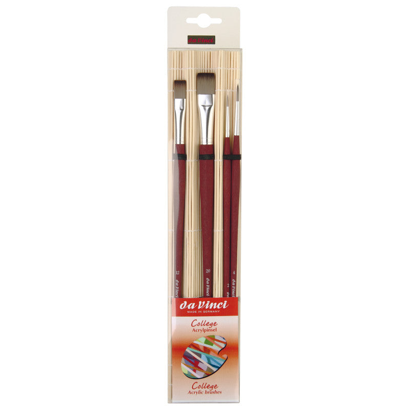 COLLEGE Student Brush, Synthetic, Acrylic & Oil, Assorted, 4 Brush Set in Bamboo Carrier