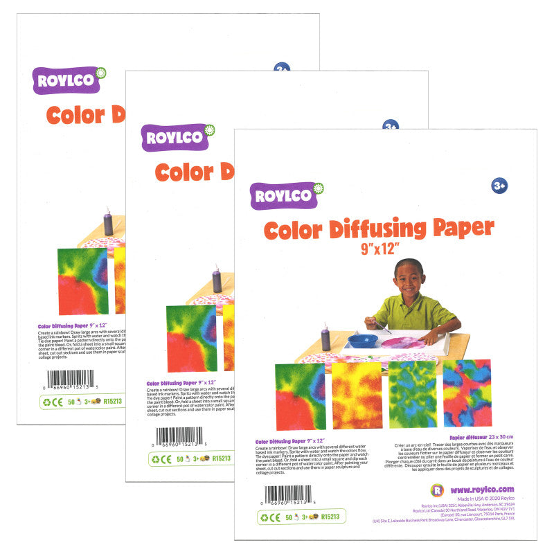 Color Diffusing Paper, 9" x 12", 50 Sheets Per Pack, 3 Packs