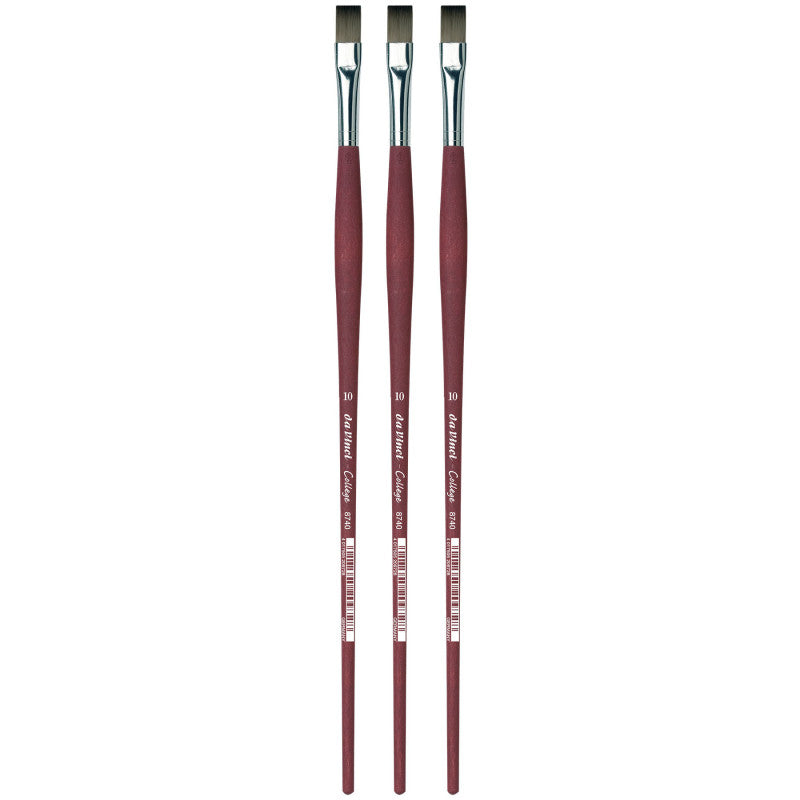 COLLEGE Student Brush, Synthetic, Acrylic & Oil, Flat, Series 8740, Size 10, Pack of 3