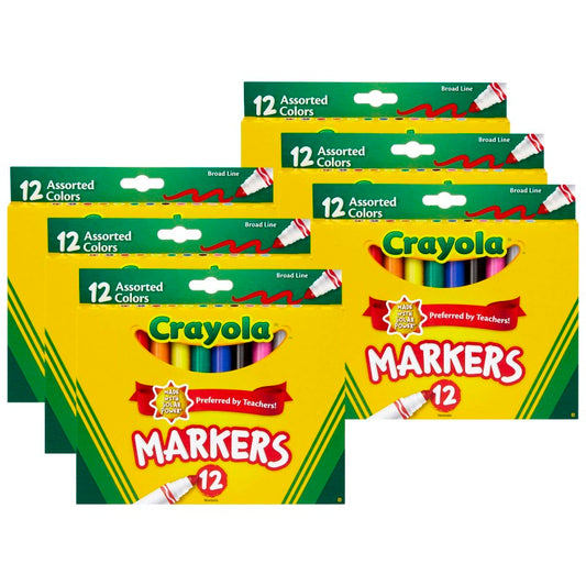 Broad Line Markers, Assorted, 12 Per Box, 6 Boxes