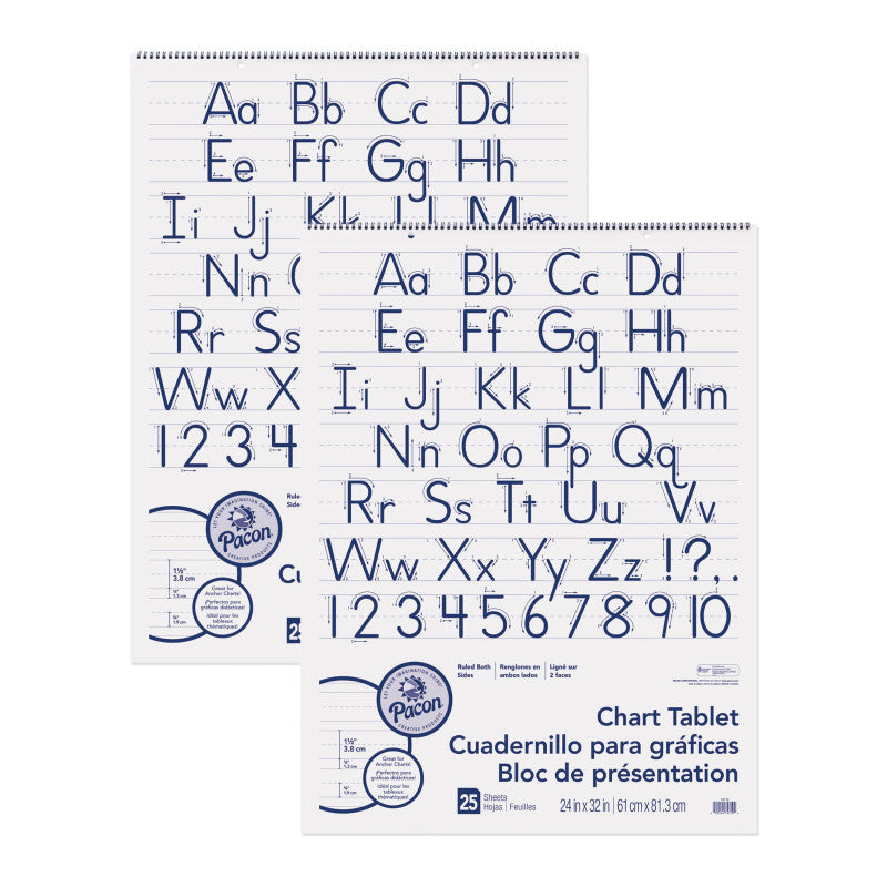 Chart Tablet, Manuscript Cover, 1-1/2" Ruled, 24" x 32", 25 Sheets, Pack of 2