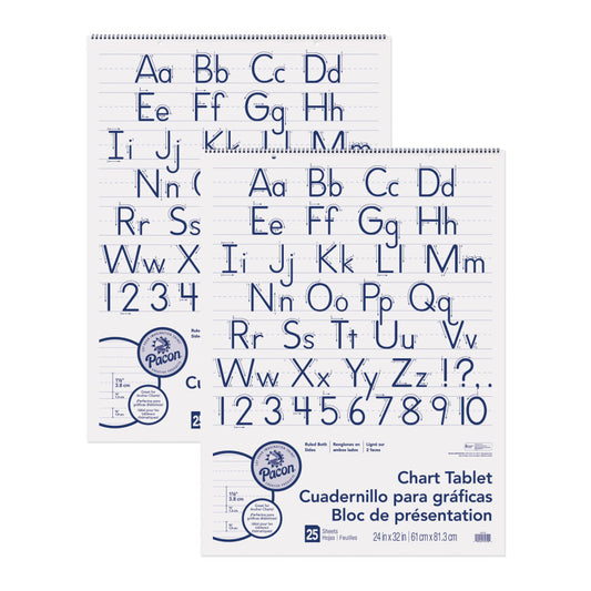 Chart Tablet, Manuscript Cover, 1-1/2" Ruled, 24" x 32", 25 Sheets, Pack of 2