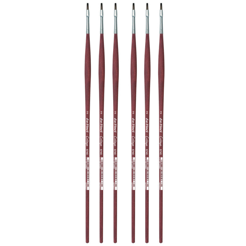 COLLEGE Student Brush, Synthetic, Acrylic & Oil, Flat, Series 8740, Size 2, Pack of 6
