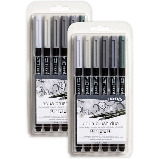 Aqua Brush Duo Dual Tip Marker Set, Gray Assorted Colors, 6 Per Set, 2 Sets
