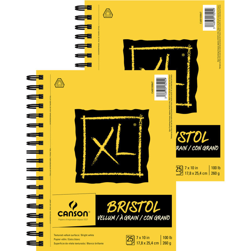 XL Series Bristol Pad, Vellum Finish, Wire Binding, 25 Sheet, 7x10 inch, Pack of 2