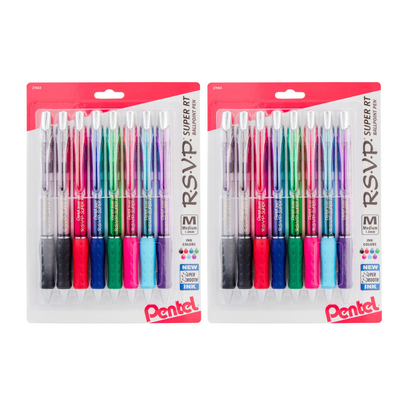 R.S.V.P.® Super RT Retractable Ballpoint Pen, Assorted, 8 Per Pack, 2 Packs