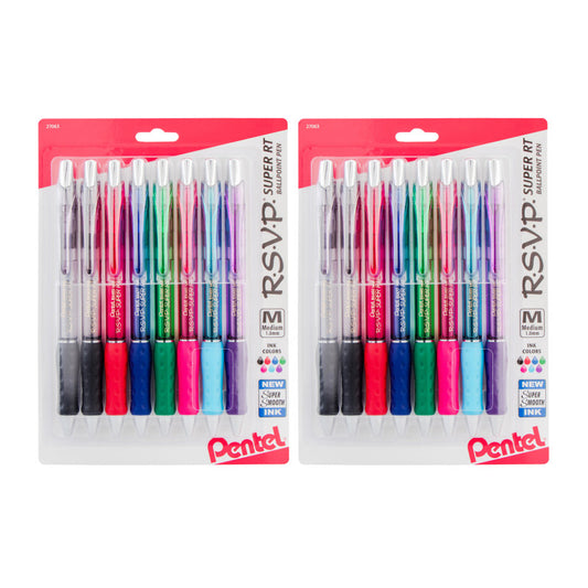 R.S.V.P.® Super RT Retractable Ballpoint Pen, Assorted, 8 Per Pack, 2 Packs