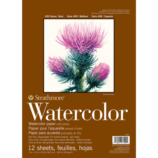400 Series Watercolor Pad, Top Wire Binding, 12 Sheet, 9x12 inch, 1 Count